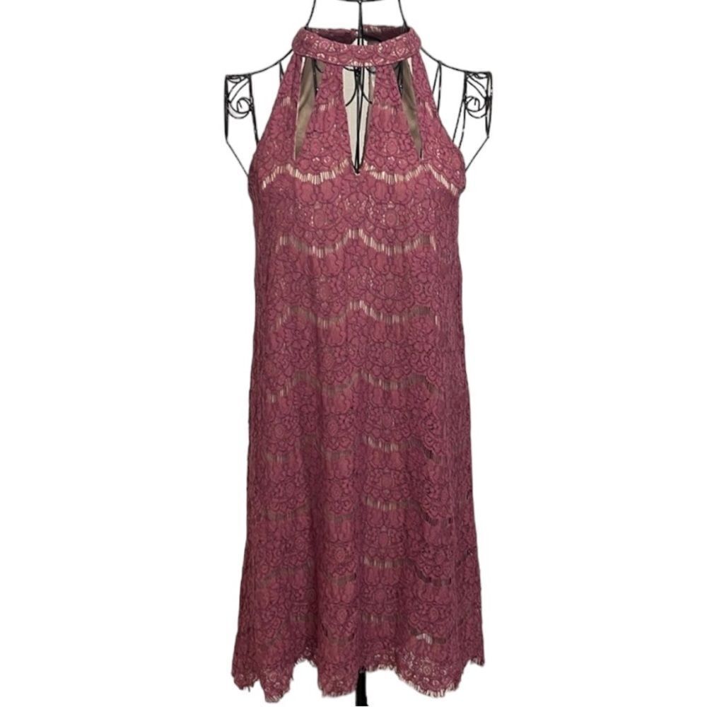 Love, Fire Lace high neck A Line Style Dress | mauve | Size M